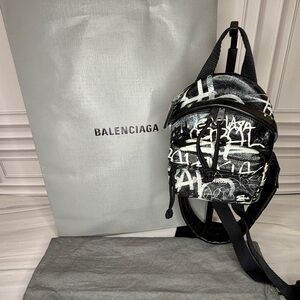 Balenciaga Black and White Graffiti Mini Backpack